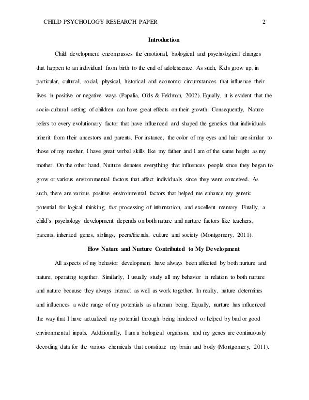 child psychology topics pdf Psychology research paper on child development